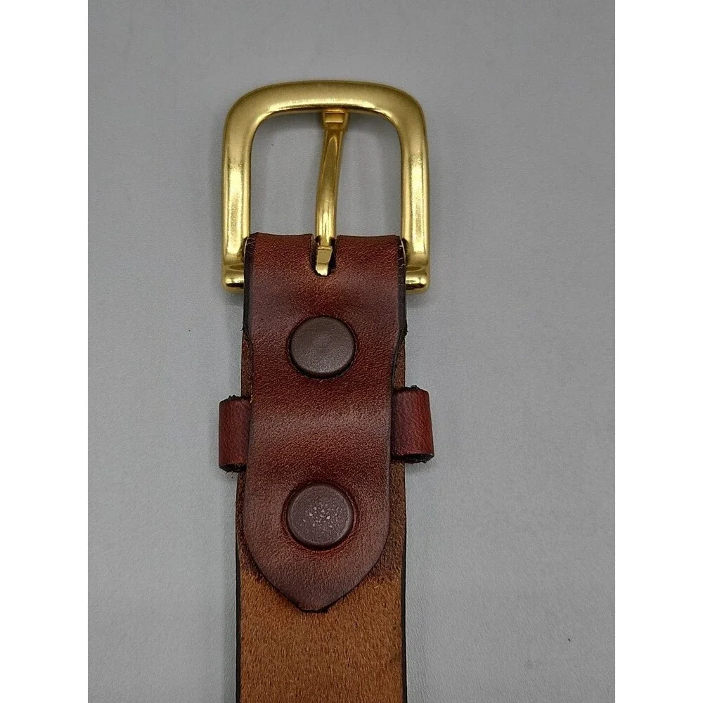 Men's Brown Italian Calf Belt Made in USA Brass Buckle 34 Tapered